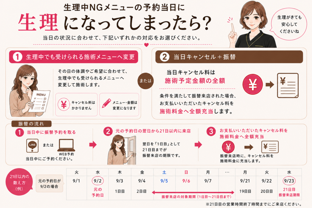 予約当日に生理がきたら…
